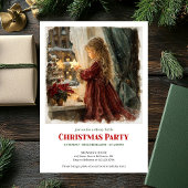Victorian girl awaits Santa printable holiday  Kaart