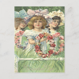 Victorian Girl Wreath Rose Memorial Day Briefkaart