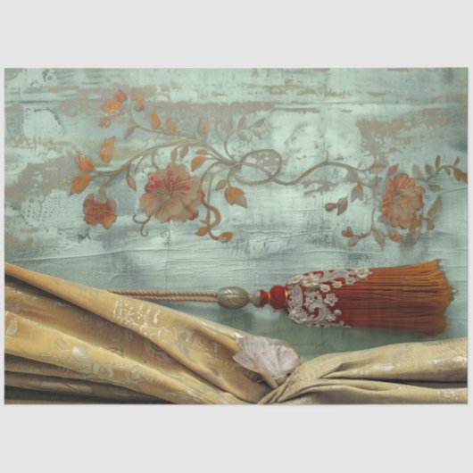 Victorian Glam Gold Drape Red Tassel Teal Floral Tissuepapier (Voorkant)