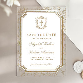 Victorian Gold Catholic Wedding Save the Date Acryl Uitnodigingen