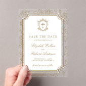 Victorian Gold Catholic Wedding Save the Date Acryl Uitnodigingen (Insitu (Draagbaar))