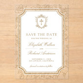 Victorian Gold Catholic Wedding Save the Date Acryl Uitnodigingen (Voorkant)