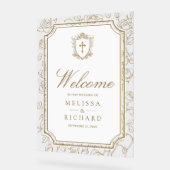 Victorian Gold Catholic Wedding Welcome Acryl Bord (Hoek)