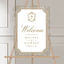 Victorian Gold Catholic Wedding Welcome Acryl Bord