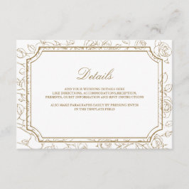 Victorian Gold Floral Line Art Wedding Details Informatiekaartje