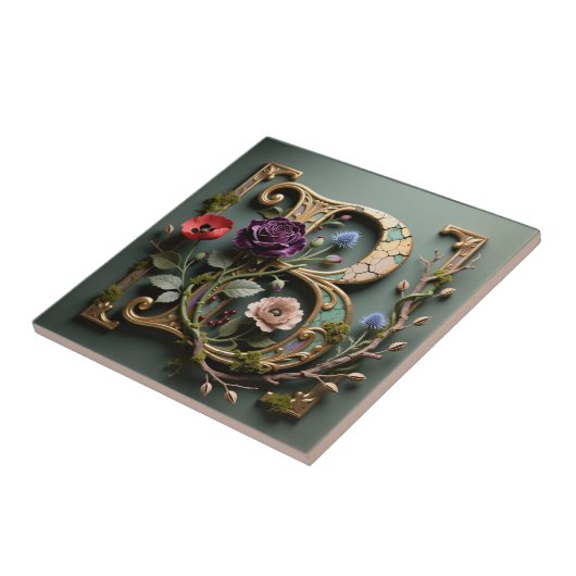 Victorian Gold Teal Letter B Monogram Tegeltje (Zijkant)