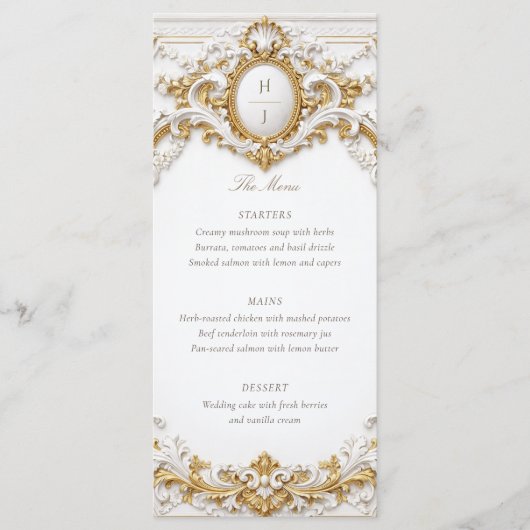 Victorian Gold & White Baroque Frame Wedding Menu (Voorkant)
