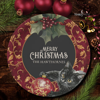Victorian Gothic Black Cat Christmas Party Plate Papieren Bordje