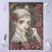 Victorian Gothic Girl White Owl Floral Collage Tissuepapier (Craft)