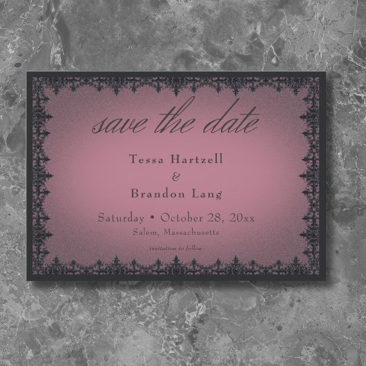 Victorian Gothic Iron Border Burgundy Wedding Save The Date
