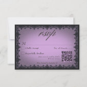 Victorian Gothic Iron Border Purple Wedding QR RSVP Kaartje (Voorkant)