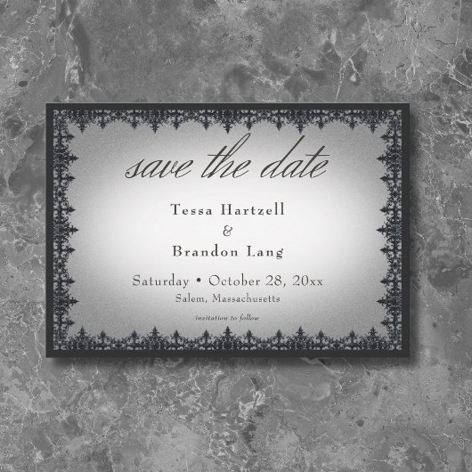 Victorian Gothic Iron Border White Wedding Save The Date