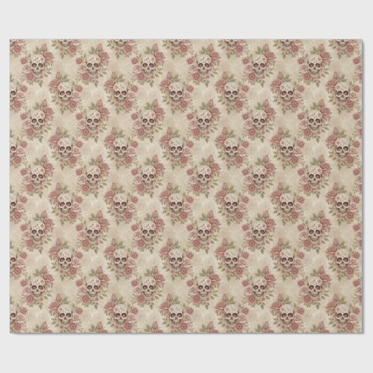 Victorian Gothic Skull & Rose Wrapping Paper Cadeaupapier (Vlak)