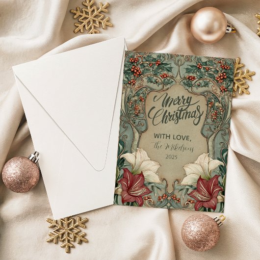 Victorian Holly & Amaryllis Christmas Feestdagenkaart