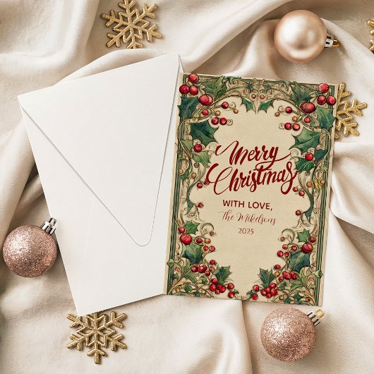 Victorian Holly & Berry Christmas Feestdagenkaart