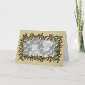 Victorian Holly & Berry Photo Frame Christmas Feestdagen Kaart