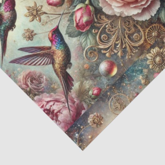 Victorian Hummingbird & Pastel Rose Decoupage  Tissuepapier (Detail)
