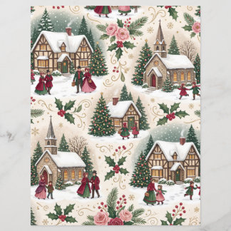 Victorian Kerst Village Rozen Scrapbook Papier