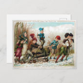 Victorian Kids Bringing Home the Yule Log Briefkaart (Voorkant / Achterkant)