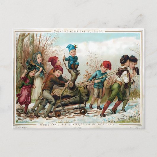 Victorian Kids Bringing Home the Yule Log Briefkaart (Voorkant)