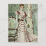 Victorian Lady-Vintage French Fashion-Pink Dress Briefkaart<br><div class="desc">Beautiful vintage fashion art. Perfect for any Victorian art fan.</div>