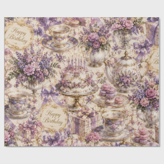 Victorian Lavendel Thee Feest Verjaardag Cadeaupapier