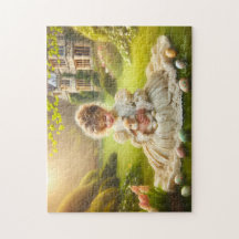 Victorian Little Girl with Bunny & Eggs Easter 