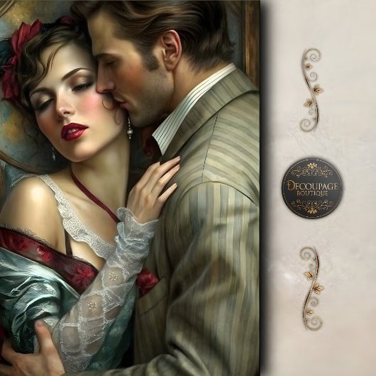 Victorian Lovers Intimate Embrace Decoupage Tissuepapier