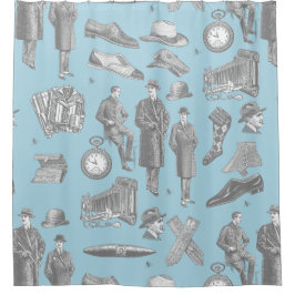 victorian men's style antique menswear toile blue douchegordijn
