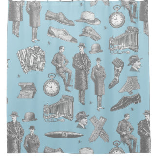 victorian men's style antique menswear toile blue douchegordijn