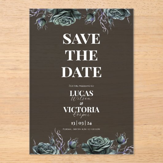 Victorian Moody Gothic Transparent Save the Date Acryl Uitnodigingen (Voorkant)