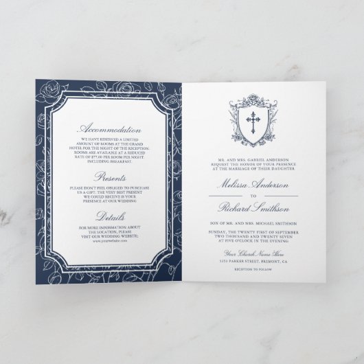 Victorian Navy Blue Catholic QR Code Wedding (Binnen)