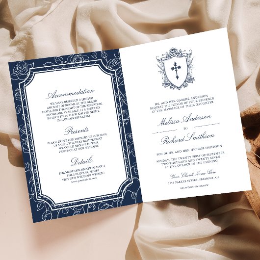 Victorian Navy Blue Catholic QR Code Wedding