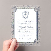 Victorian Navy Blue Catholic Wedding Save the Date Acryl Uitnodigingen (Insitu (Draagbaar))