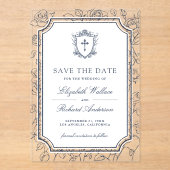 Victorian Navy Blue Catholic Wedding Save the Date Acryl Uitnodigingen (Voorkant)