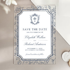 Victorian Navy Blue Catholic Wedding Save the Date Acryl Uitnodigingen