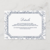 Victorian Navy Blue Line Art Wedding Details Informatiekaartje (Voorkant)