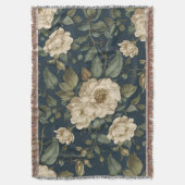 Victorian Navy & Cream Floral Botanical Blanket Deken (Voorkant Verticaal)