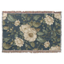 Victorian Navy & Cream Floral Botanical Blanket