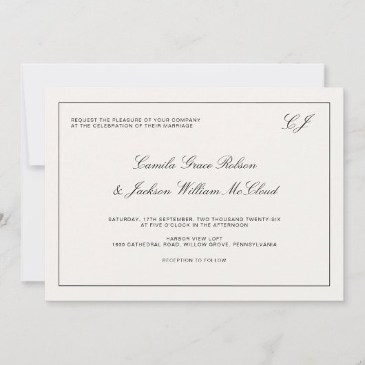 Victorian Old Money Black and Cream Wedding  Kaart (Voorkant)