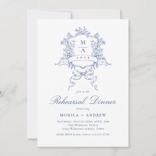 Victorian Ornate Crest REHEARSAL DINNER QR code Kaart (Voorkant)