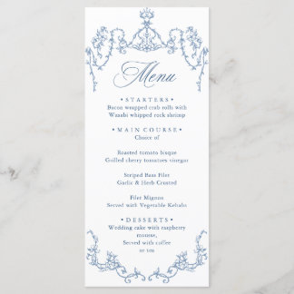 Victorian Ornate Grace Floral Dusty Blue Wedding Menu