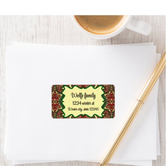 Victorian paisley pattern elegant red green gold etiket