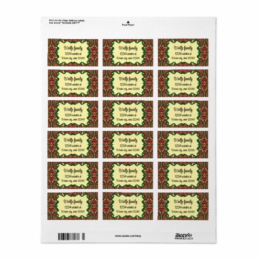 Victorian paisley pattern elegant red green gold etiket (Full Sheet)