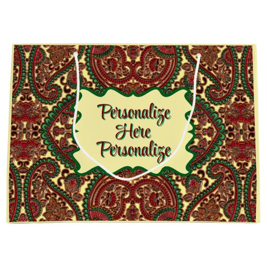 Victorian paisley pattern elegant red green gold groot cadeauzakje (Voorkant)