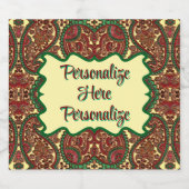 Victorian paisley pattern elegant red green gold sparkling wijnetiket (Enkel label)
