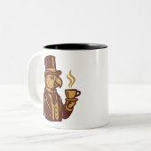 Victorian Parrot Tea Time Illustration Tweekleurige Koffiemok (Voorkant links)