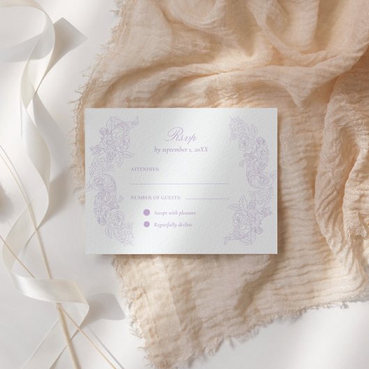 Victorian Pastel Purple Wedding RSVP Card Kaartje
