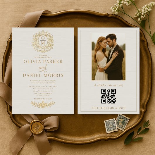 Victorian Photo QR Code Floral Elegant Wedding Kaart