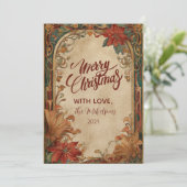 Victorian Poinsettia Christmas Feestdagenkaart (Staand voorkant)